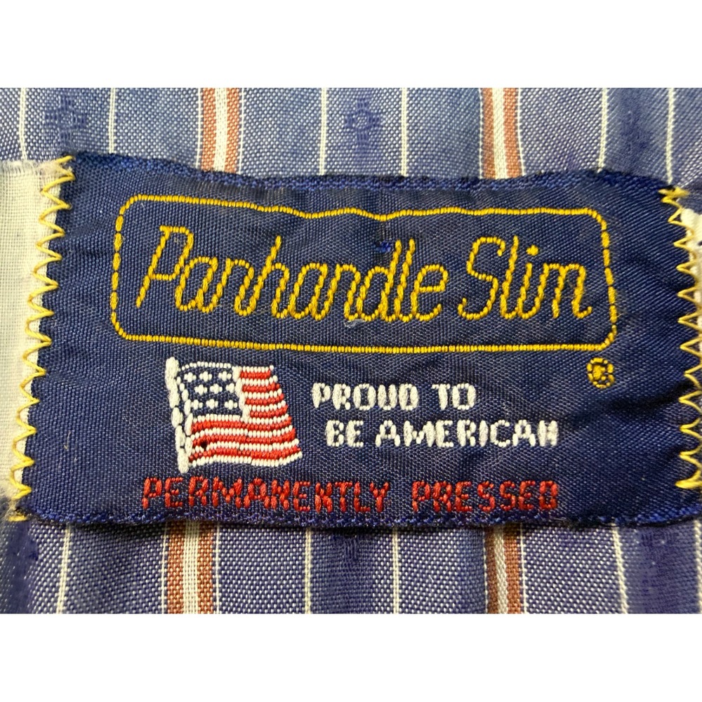 Vtg Panhandle Slim Western Pearl Snap Shirt Blue Striped Long Sleeve  17 1/2-36 - Picture 8 of 9